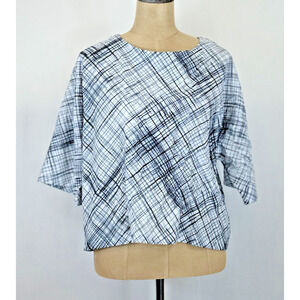 NWT Ever Sassy #300 White w/Black Print Crinkle Woven Top #0224 XL